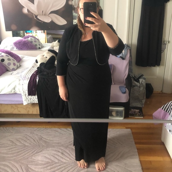 Black elegant long black dress with cover up - Picture 2 of 8